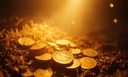 a number of small gold coin laying on the ground