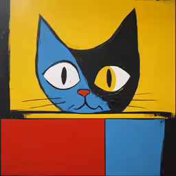 a cat that is looking over a red box