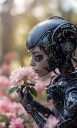a black statue has a flower in her hand