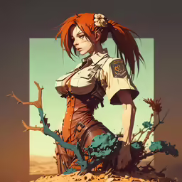 a woman with red hair and a topless body
