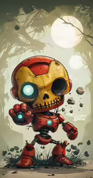 a cartoon drawing of a robot with glowing eyes
