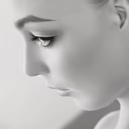 a woman with eyes closed and looking down