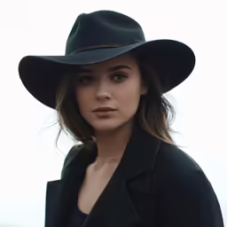 the woman in black hat is standing outside