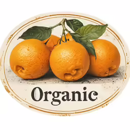 some oranges with leaves on a white circle