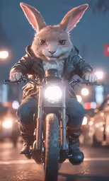 a rabbit that is sitting on the back of a motorcycle
