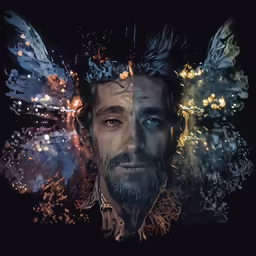 a painting with a man and his angel wings