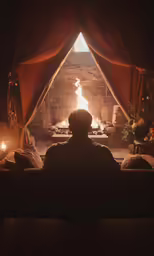 a man watching the fire inside of his fireplace
