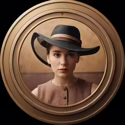 an old photograph of a young lady wearing a hat