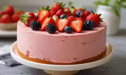 strawberry cake with fresh strawberries and blueberries