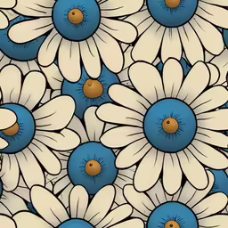 many white and blue flowers with yellow centers