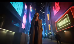 the woman is standing alone in the city
