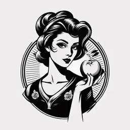 an old style black and white image of a girl holding an apple