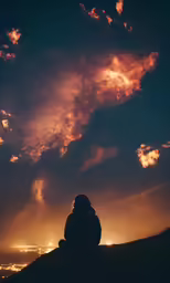 a lone person sits and watches the stars