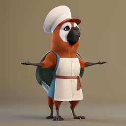 a very small monkey standing in a kitchen uniform