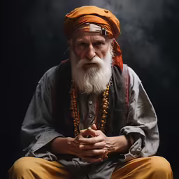 a man with a white beard and wearing orange turban