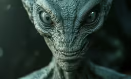 close up shot of a alien creature staring at the camera