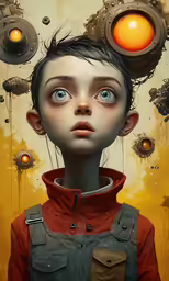 a surrealistic painting of a girl with gears on her head