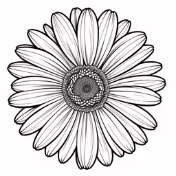a flower drawing on a white background,an image of a flower that is drawn by a pen,an image of a flower with a black outline on a white background,the top half of a daisy with the petals slightly open,an ink drawing of a daisy with white flowers