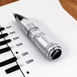 a black and silver fountain pen on top of an open notebook
