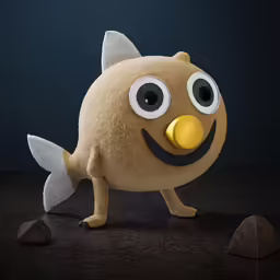 a little yellow toy with eyes and mouth