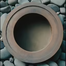 some rocks and gravel are together with a circular plate