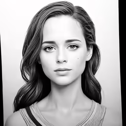 black and white image of a woman with long hair