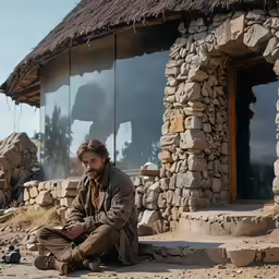 there is a man that is sitting on the floor