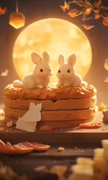 two white bunnies with faces made of tiny bunny ears