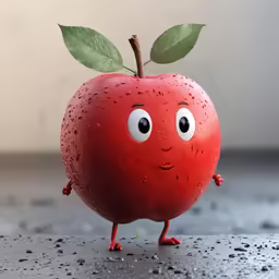 a small red apple with a leaf on top