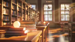 many books sit on the tables in a library,a library with lots of books on tables
