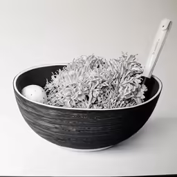 an illustration of a bowl with a tennis racket sitting inside it