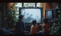 a group of small children sitting around watching tv
