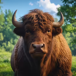 a very long horned bull looks in the camera