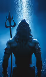 a roman god is looking at something coming out of water