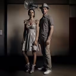 a man and a woman are standing in an old style house