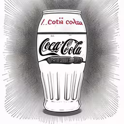 a black and white photo of a lite,an image of a vintage illustration of a bottle of cola,a drawing of a can of coca cola,an old - fashioned drawing of a coke can,the old advertisement, from the coke company, is shown