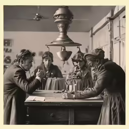 a group of people at a desk with one woman taking notes