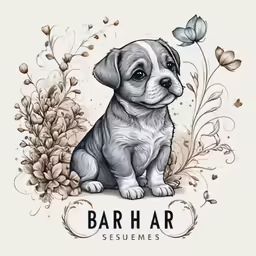 a puppy sits with the name bar ahr on it
