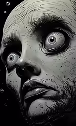 an illustration of a creepy looking face with tears and a frown