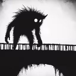an animal that is on a bridge with a creepy look