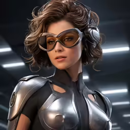an attractive woman in a sci - themed suit