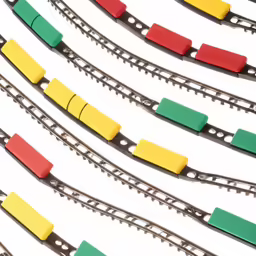 many different colors of toy train tracks