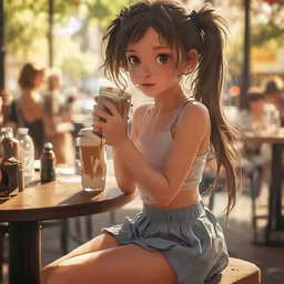 a digital 3d image of a young girl drinking a beverage