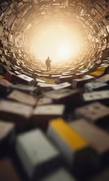 there is a man that is in the middle of a book room
