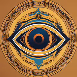 an artistic painting shows a yellow and blue eye,an eye with some type of design in the center