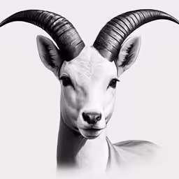 an animal with long horns is looking at the camera