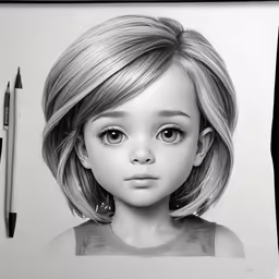 a drawing of a young girl with a bobble head