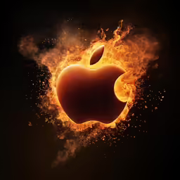 the apple logo is engulfed in fire