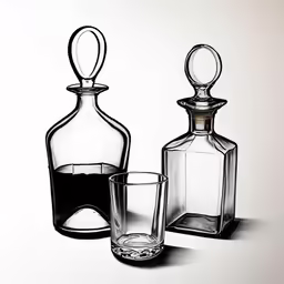 two bottles with glass inside on a white surface