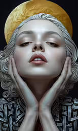 the face of a woman with an artistic look on her face